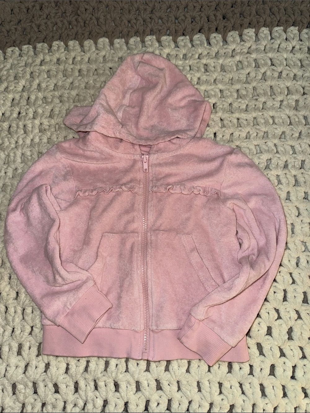 Ruffle Butts Pink Hooded Zip Sweatshirt with Ruffle Trim